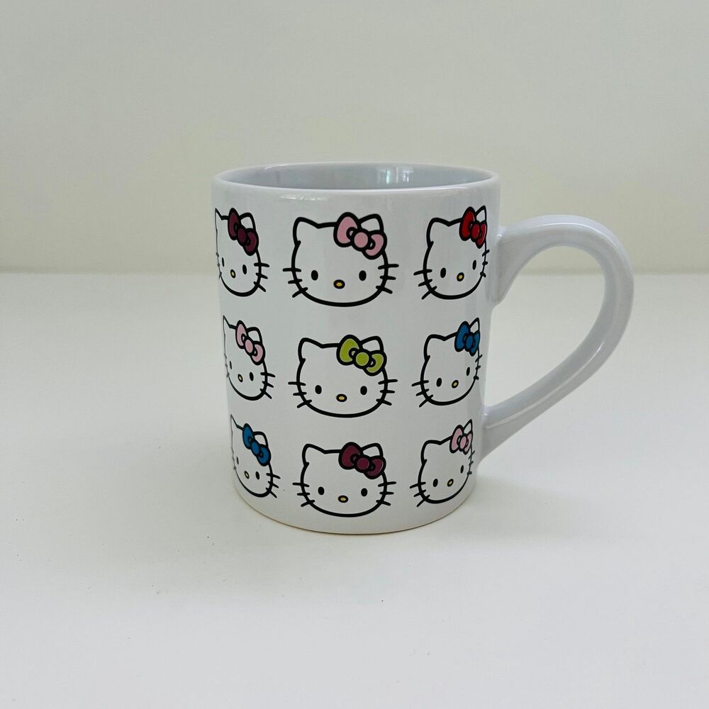 HELLO KITTY Faces & Bows Every Where Covered Ceramic Coffee Mug Cup